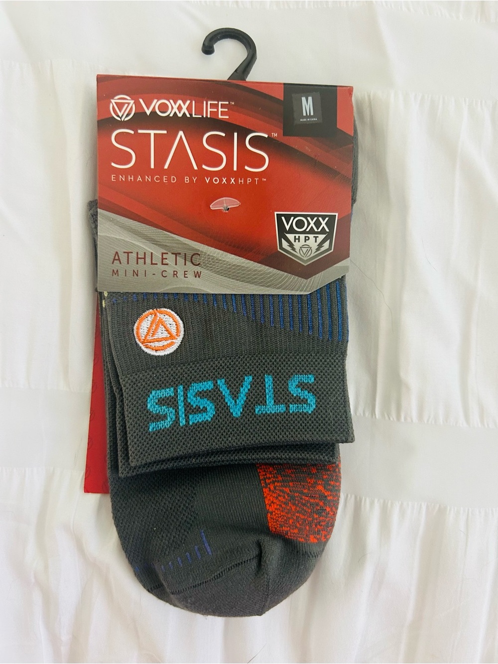 Stasis Athletic Mini-Crew Socks - Gray with Blue & Orange